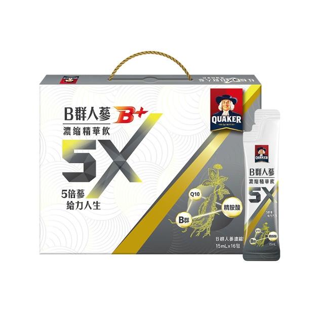 【QUAKER 桂格】5X B群人蔘濃縮精華飲禮盒15ml××16入×1盒(共16入 送禮推薦)