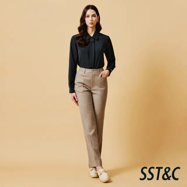【SST&C】女裝 前領帶設計款長袖上著－墨色-825212061062(限時85折)