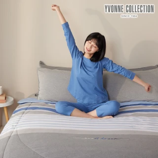【YVONNE 以旺傢飾】膠原美膚四季被-甜夢條紋 晴空藍(雙人 純棉 棉被 水洗 美國棉)