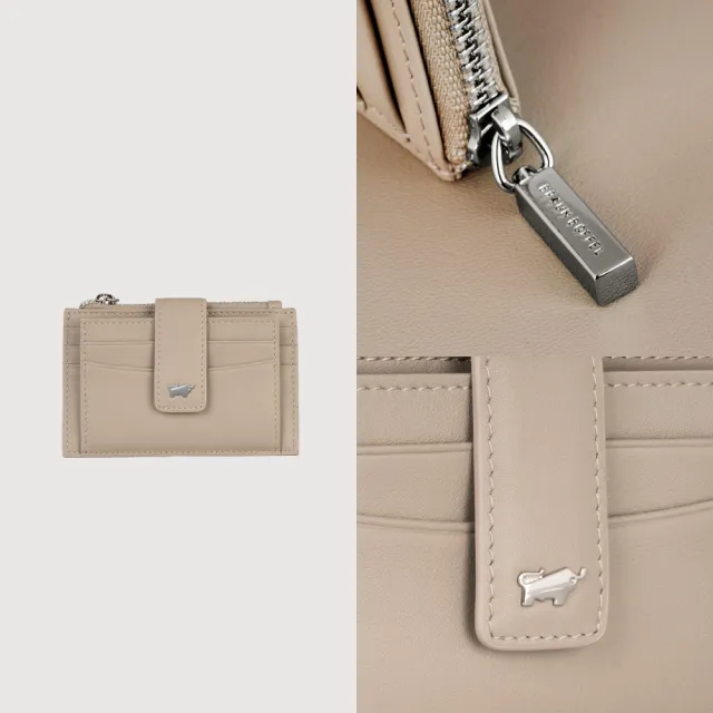 【BRAUN BUFFEL 德國小金牛】維那斯-B 拉鍊零錢袋卡夾-奶茶棕(BF849-145-SVM) 送禮推薦