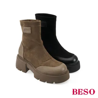 【A.S.O 阿瘦集團】BESO率性拼接彈力絨厚底短靴-直播限定(女鞋_兩色任選)