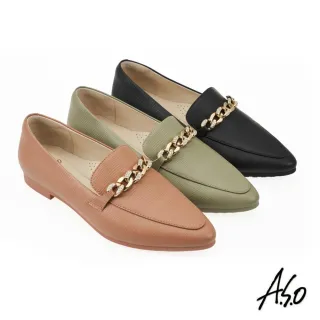 【A.S.O 阿瘦集團】A.S.O輕奢優雅鑽鍊壓紋皮平底鞋-直播限定(女鞋三色任選)
