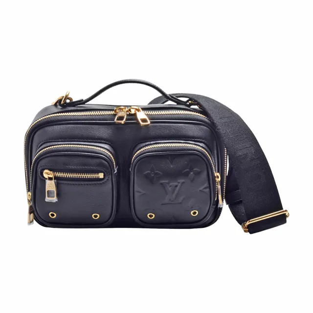 【Louis Vuitton 路易威登】M80450 UTILITY系列黑色壓紋牛皮雙口袋肩背/斜背包(黑色)