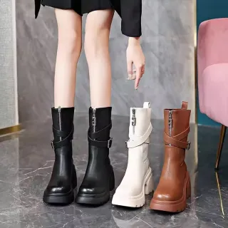 【Alberta】跟高7cm 筒高20cm 厚底馬丁靴 美拉德短靴 高級感騎士靴 2色