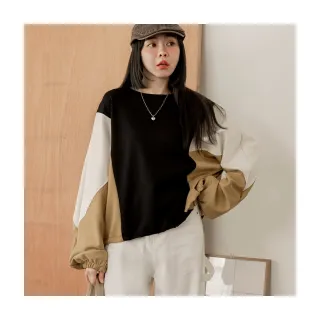 【OB 嚴選】太空棉配色拼接腰抽繩大學T 《AB20912》