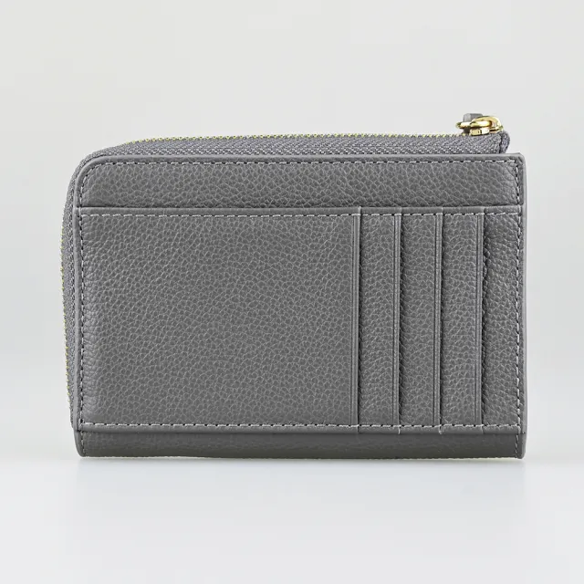 【FURLA 芙拉】FURLA Goccia燙金英文LOGO牛皮4卡拉鍊卡夾零錢包(中/深灰)