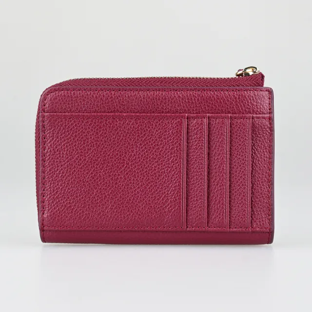 【FURLA 芙拉】FURLA Goccia燙金英文LOGO牛皮4卡拉鍊卡夾零錢包(中/櫻桃紅)