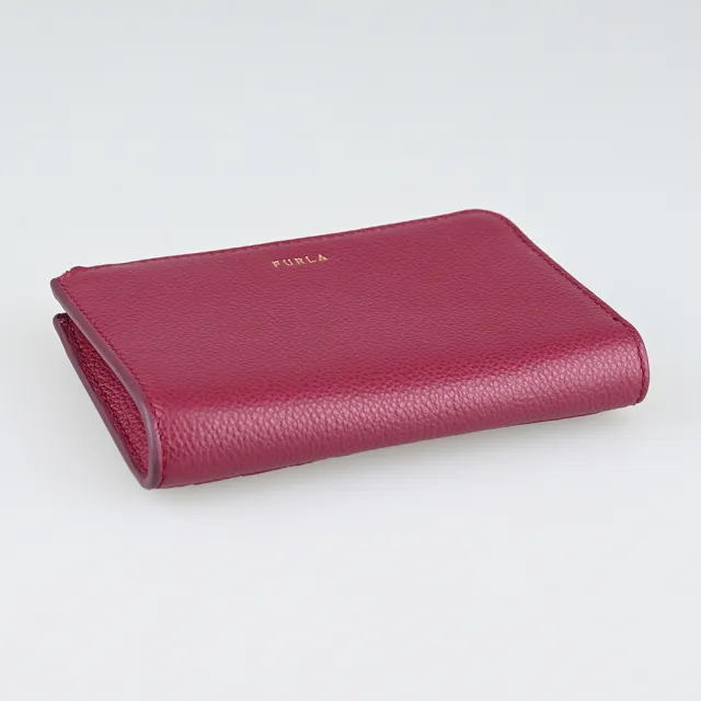 【FURLA 芙拉】FURLA Goccia燙金英文LOGO牛皮4卡拉鍊卡夾零錢包(中/櫻桃紅)