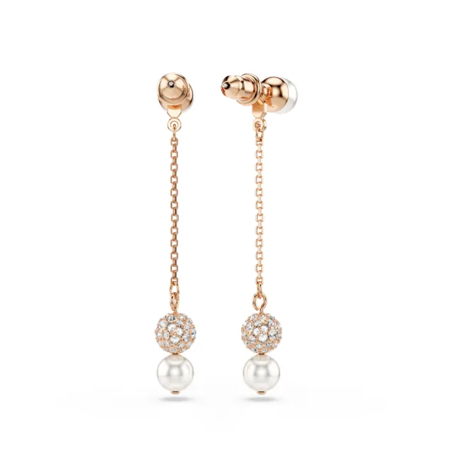 【SWAROVSKI 施華洛世奇】Matrix 水滴形耳環 水晶珍珠 圓形切割 白色 鍍玫瑰金色調