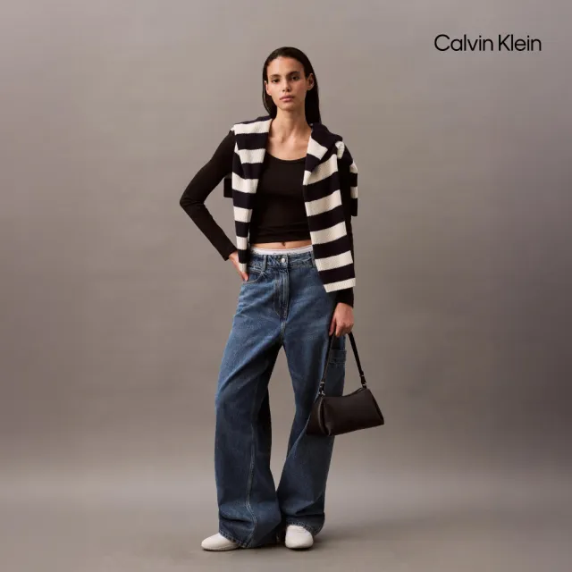 【CALVIN KLEIN】官方旗艦館CK 羅紋針織 U 領長袖上衣_黑色