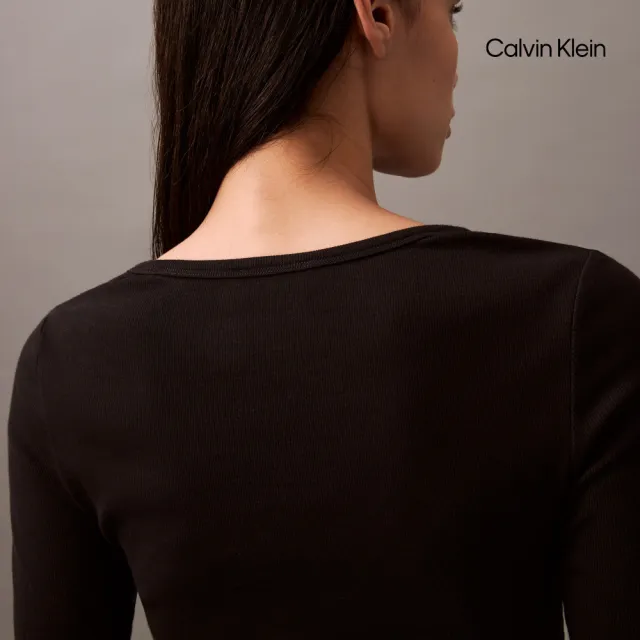 【CALVIN KLEIN】官方旗艦館CK 羅紋針織 U 領長袖上衣_黑色
