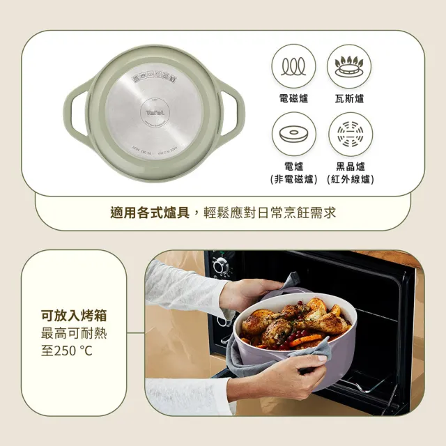 【Tefal 特福】Air系列陶瓷鑄造雙耳湯鍋24cm/4.7L/含鍋蓋(IH爐可用鍋/電磁爐適用)