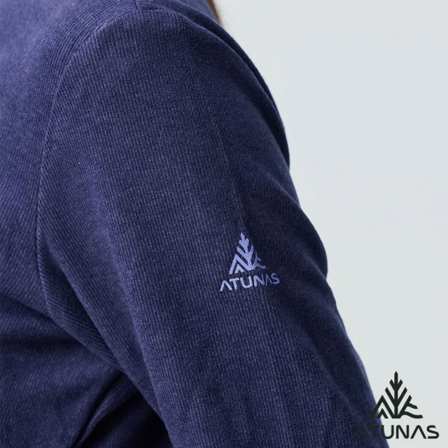 【ATUNAS 歐都納】女款經典保暖長袖圓領衫(A2TS2540W靛藍/刷絨柔軟/素面長T/日常休閒)