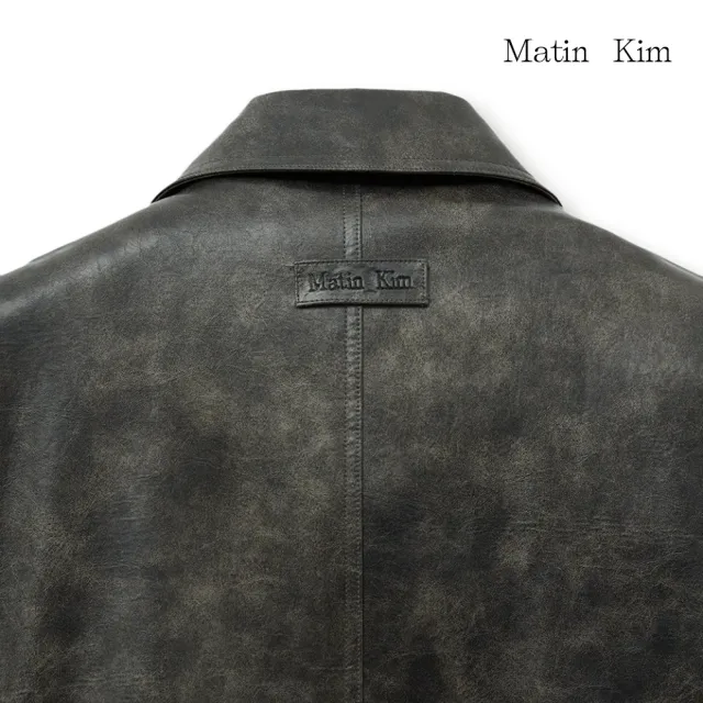 【MATIN KIM】官方旗艦 腰帶造型皮革騎士夾克 女款(炭灰)