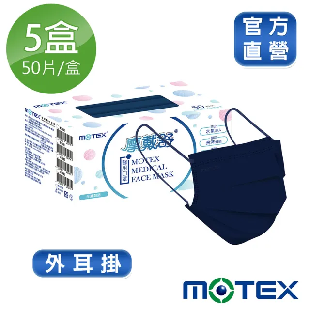 【MOTEX摩戴舒】平面醫用口罩 大包裝 5盒組(海軍藍)