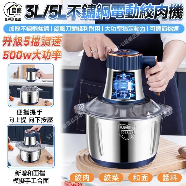 【知家家】5升超大容量 電動絞肉機 絞肉機 攪拌器 料理機(大容量設計/6秒鐘快速打碎/BSMI：R3D593)