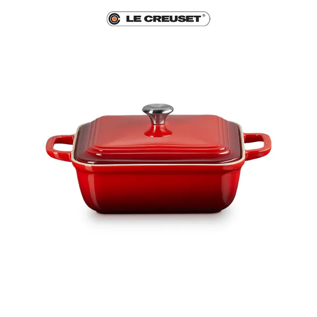 【Le Creuset】舊金山系列瓷器方形烤盤23cm附蓋(櫻桃紅/棉花白 2色選1)