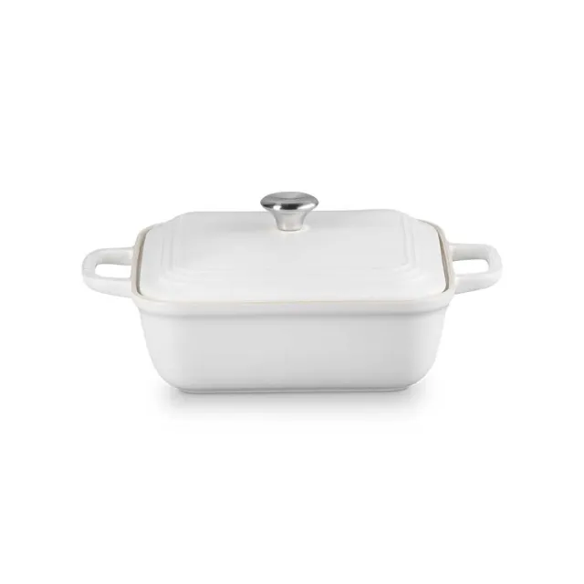 【Le Creuset】舊金山系列瓷器方形烤盤23cm附蓋(櫻桃紅/棉花白 2色選1)