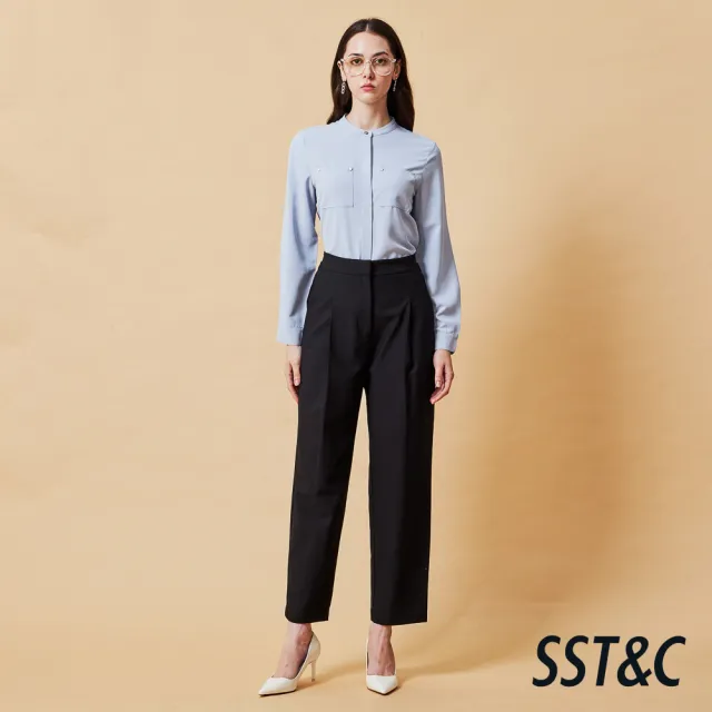【SST&C】女裝 前打褶九分褲-黑-825212162031(指定單品快閃價)