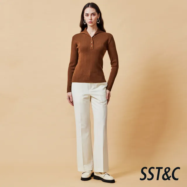 【SST&C】女裝 可可棕排釦翻領針織衫-825212172023(換季55折)