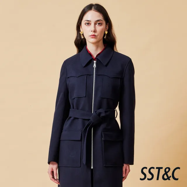 【SST&C】女裝 藏青合身剪裁拉鍊羊毛混紡大衣-825212090041(換季55折)