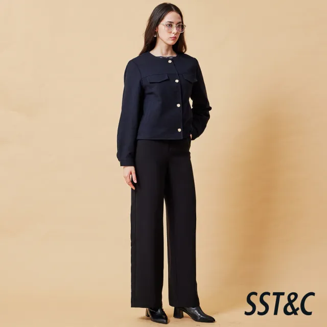 【SST&C】女裝 胸口袋短版羊毛混紡大衣－藏青-825212090082(換季55折)
