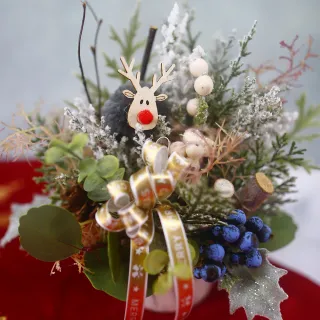 【HUGO DECO 榆果傢飾】喜樂聖誕灰羊香氛花禮(擬真花/聖誕節/綠化/佈置/交換禮物)