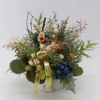 【HUGO DECO 榆果傢飾】喜樂聖誕灰羊香氛花禮(擬真花/聖誕節/綠化/佈置/交換禮物)