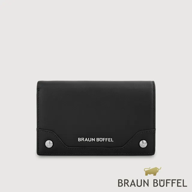 【BRAUN BUFFEL 德國小金牛】絲妲莎-S 11卡兩折中夾-黑色/麥色(BF875-501-BK/BRA) 錢包送禮推薦