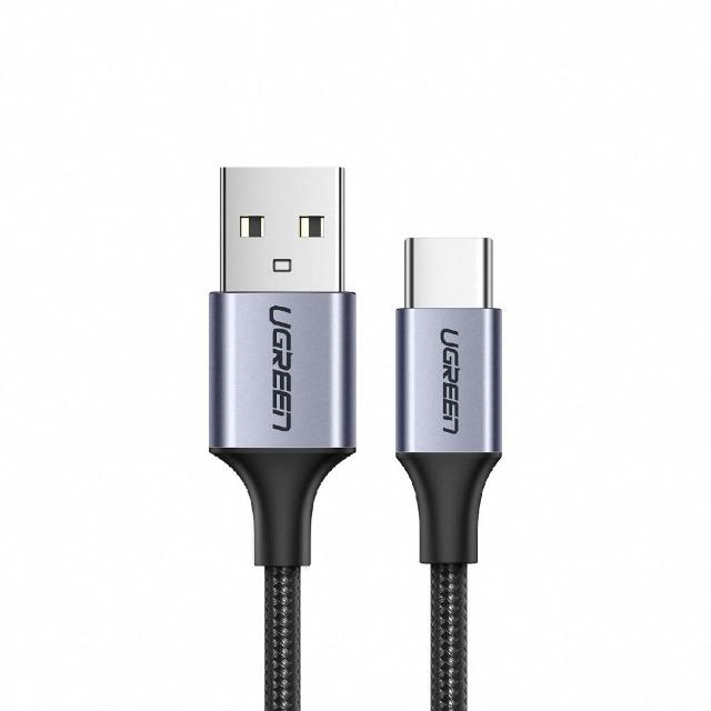 【綠聯】USB-A to Type-C 快充傳輸線 Aluminum BRAID版 2M 黑色(A-C快充線/編織線/UGREEN)