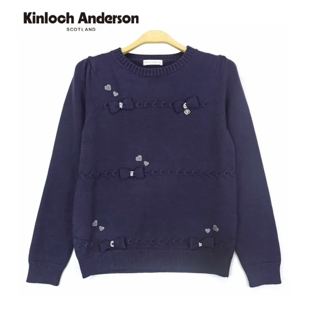 【Kinloch Anderson】愛心蝴蝶結燙鑽造型長袖針織上衣(KA1169047 藏青)