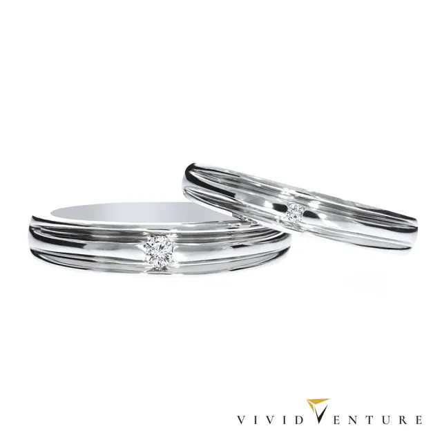 【Vividventure 亞帝芬奇】925純銀 5分 天然鑽石 真鑽 對戒 愛的妳我(男戒 女戒 套組)