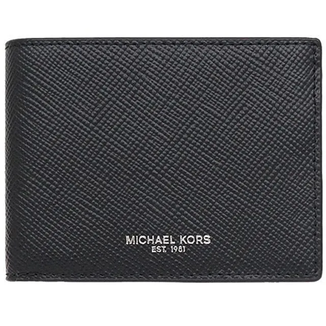 【Michael Kors】HARRISON黑色防刮皮革六卡薄款短夾