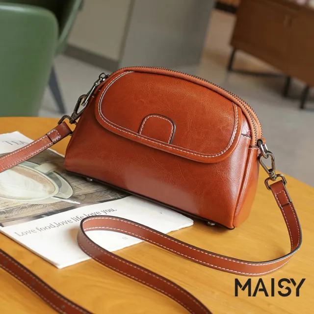 【MAISY】日系簡約典雅真皮百搭單肩包 斜跨包(白/焦糖/咖啡/黑)