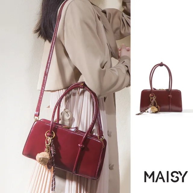 【MAISY】個性復古時尚簡約軟皮托特包 斜跨包 單肩包(酒紅色)