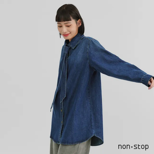 【non-stop】率性綁帶牛仔襯衫洋裝-2色
