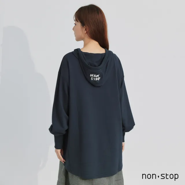 【non-stop】隨性字母印花連帽長版T恤-2色