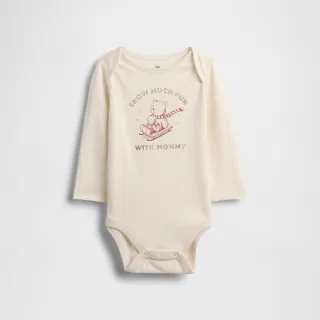 【GAP】嬰兒裝 小熊印花圓領長袖包屁衣-米色(845625)