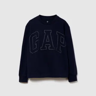 【GAP】男童裝 Logo印花圓領長袖T恤-海軍藍(853210)