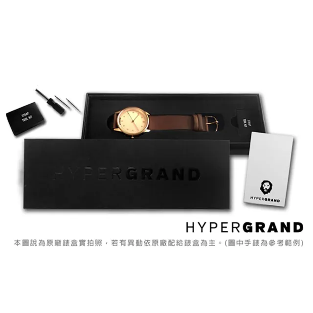 【HyperGrand】Classic Black 極簡工業風真皮手錶 米白x金框x黑 38mm(CW01GWBLK)