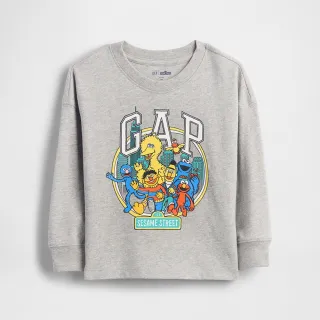 【GAP】男幼童裝 Gap x 芝麻街聯名 Logo印花圓領長袖T恤-淺灰色(847238)