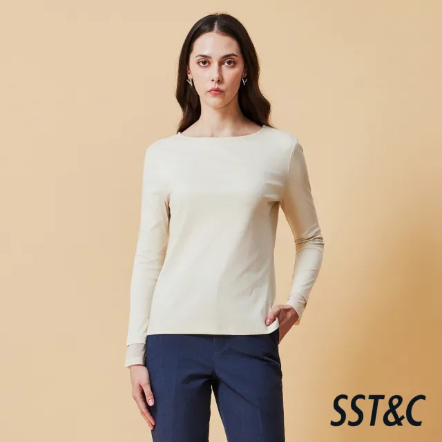 【SST&C】女裝 米白船型領長袖T-SHIRT-825212192021(換季55折)