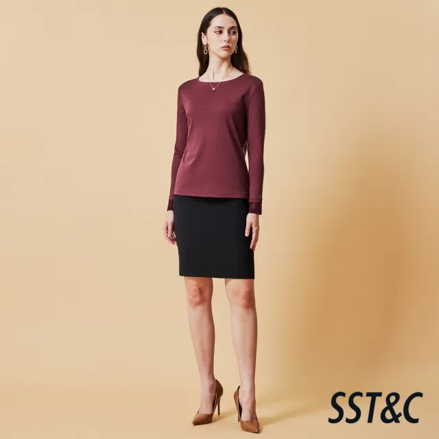 【SST&C】女裝 勃根地紅船型領長袖T-SHIRT-825212192023(換季55折)