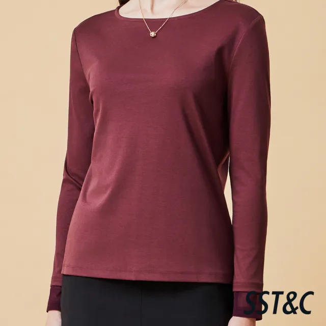 【SST&C】女裝 勃根地紅船型領長袖T-SHIRT-825212192023(換季55折)