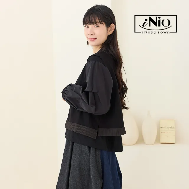 【iNio 衣著美學】V字拼接顯瘦背心外套 單側飄帶拼接 舒適背心(CEW4806)