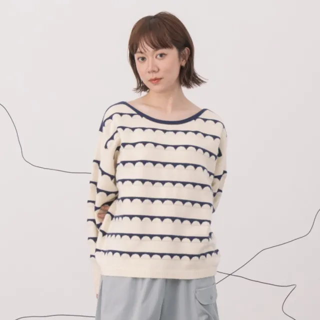 【MOSS CLUB】撞色波紋船型領針織上衣(藍 杏 駝/魅力商品)