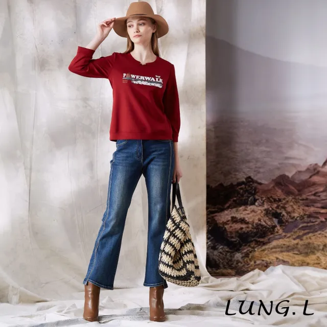 【LUNG.L 林佳樺】LT60E 藍色側邊鑽飾修身微喇女裝牛仔長褲(秋冬新品)