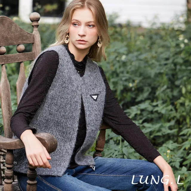 【LUNG.L 林佳樺】LT79D 灰色毛絨拉鍊圓領女裝背心(秋冬新品)