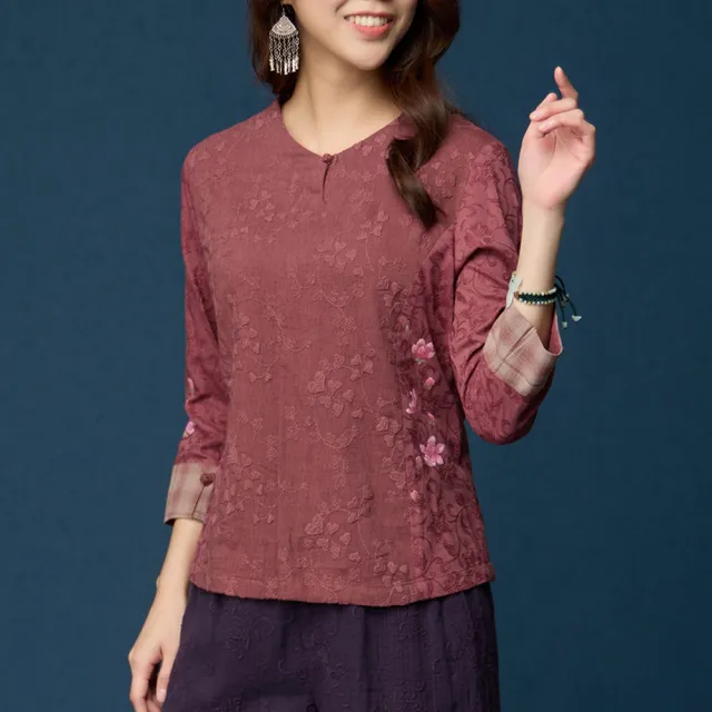 【古典美】38046手繪刺繡上衣(棉麻/中國風/漢服/茶禪服/長袖)