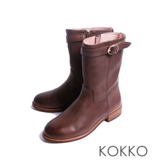 【KOKKO】時髦率性柔軟寬筒短靴(淺咖色)